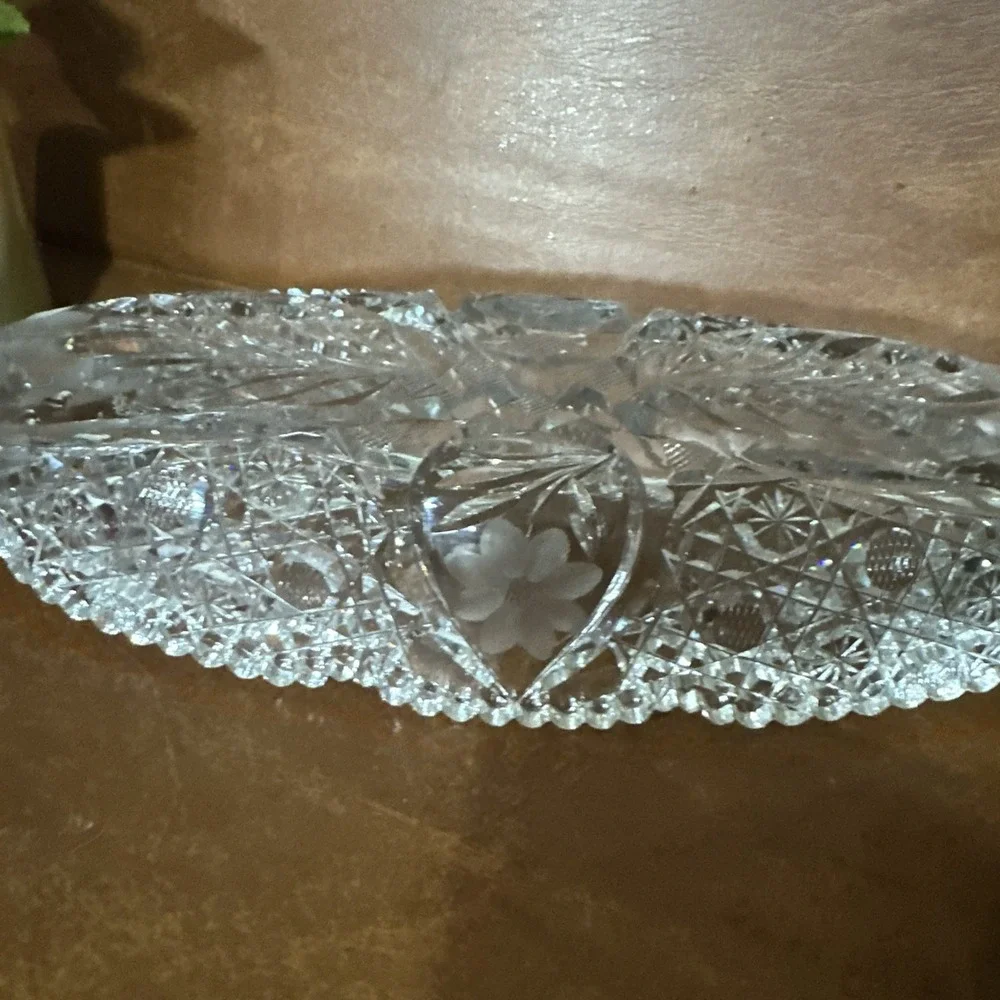 Vintage American Brilliant Period Cut Crystal Glass Relish Celery Dish